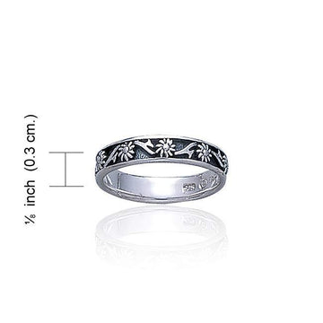 Thin Flower Silver Ring TR420 - Jewelry